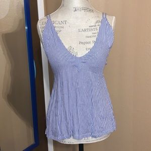 Lulus Adrift Navy Blue and White Tank top